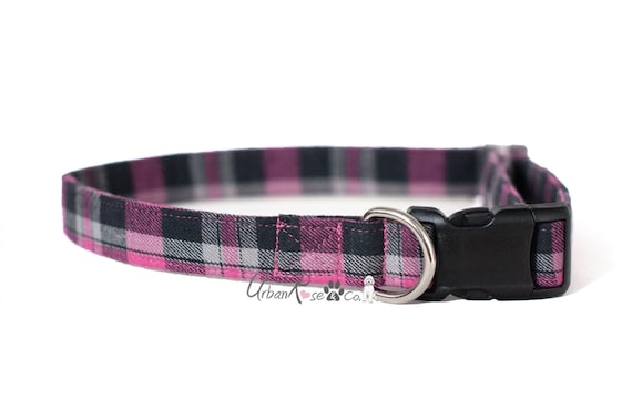 pink tartan dog collar