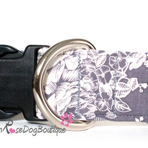 BELLA: Designer Floral Pretty Dog Collar in Grey Urban Rose Dog Boutique #Dogcollar #Pets #Collar #Floral #Designer #Quebec #Grey #UrbanRose