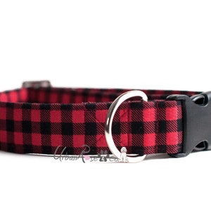 SANGIOVESE: Designer Tartan (Plaid) red and black Dog Collar Urban Rose and co #UrbanRose #Designer #Madeincanada #Check #Plaid #redblack