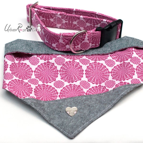 MMLE VIOLETTE: Ensemble Collier et Foulard pour chien Rose à fleurs Urban Rose and Co #Coloré #faitauquebec #Designer