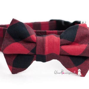 BUFFALO: Red and black Plaid - Dog Collar and bowtie set large plaid check Urban Rose and co #Dogcollar #Colorful #Dog #Buffalo #Urban