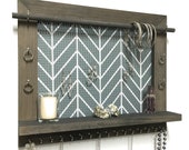 Jewelry Holder - Barnwood Wall Hanging Display Organizer With Shelf - Storage For Earrings Bracelets Necklaces And Rings