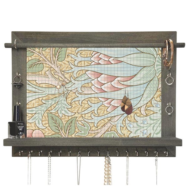Jewelry Holder - Wall Hanging Necklace Organizer - William Morris Textile Pattern - 50