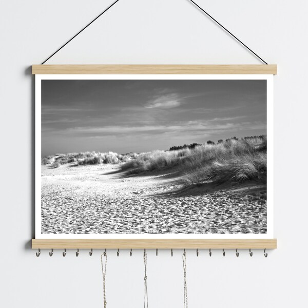 Wall Hanging Necklace Organizer With Canvas Print, Wood Framed, Ocean Sand Fine Art - 8