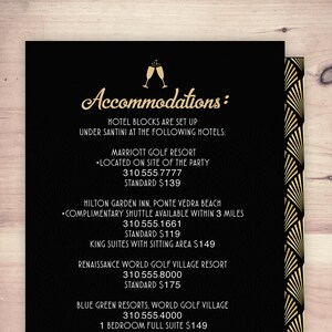 Carte d'hébergement Great Gatsby, carte RSVP, Roaring 20's, invitation à une soirée à thème sur le film hollywoodien. Noir et or, glamour, vieux Hollywood