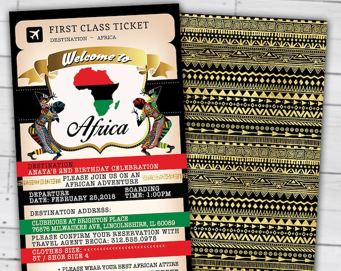 PASSPORT and TICKET Birthday invitation, Bridal Shower invitation, Africa Passport, African Birthday, African Birthday, Digital files only