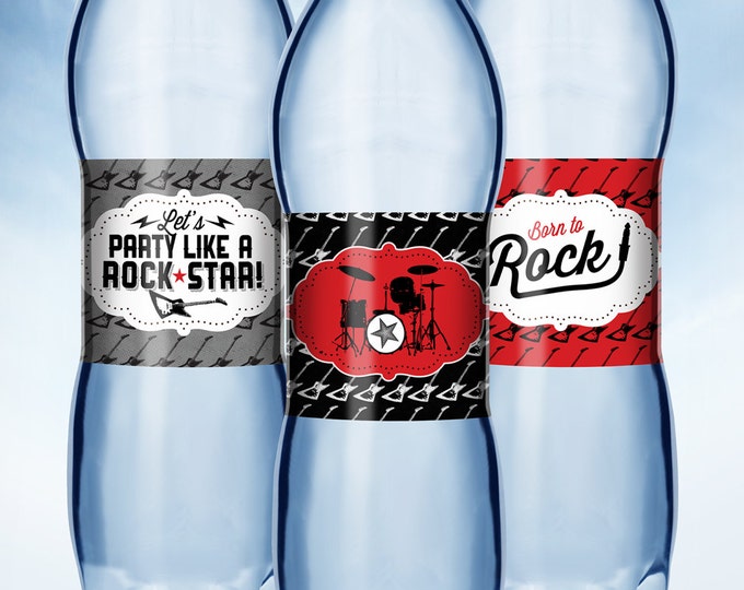 Rock Star, Water Bottle Labels for Birthday Party and baby shower - Rock Star Decorations - Rock Star Water Bottle Labels - printable files