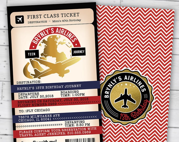 PASSPORT and TICKET birthday invitation, travel birthday party invitation, retirement party, going away party, travel, Digital files only