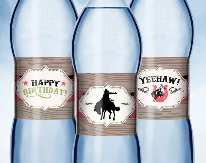 water labels, cowboy, cowgirl, rodeo, horse, western, labels, western birthday, vintage, country, horseback, label, Americana