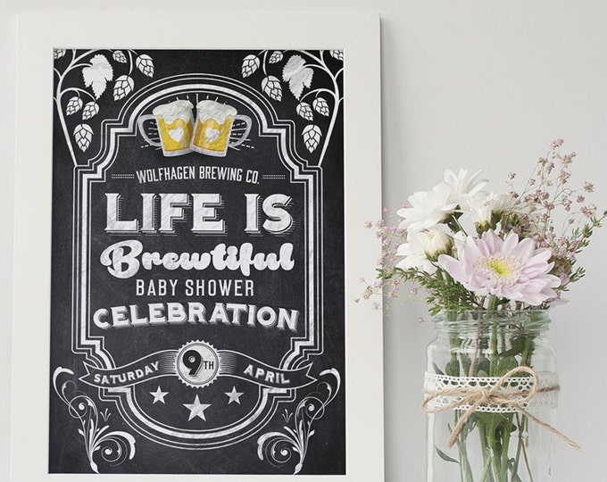 Baby is brewing, Coed baby shower- printable file only- couples baby shower - girl baby shower - boy baby shower, BBQ