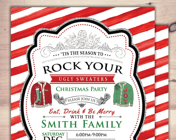 Ugly sweater party, Christmas, Holiday party invitation, Christmas invitation, holidays, Christmas party, cookie exchange, invite, santa,