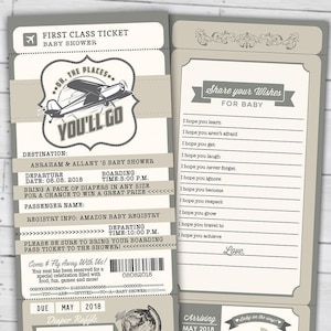 PASSPORT and TICKET baby shower invitation, vintage airplane, travel theme, Precious Cargo, time flies, airplane invite, Digital files only