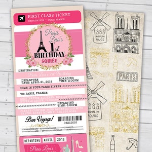 REISEPASS und TICKET Geburtstagseinladung! Mädchen-Geburtstags-Party-Reise-Geburtstags-Party-Einladung- Paris, Eiffelturm, nur digitale Dateien