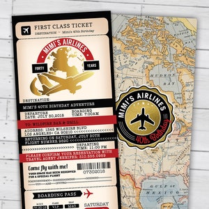 PASSPORT and TICKET birthday invitation, travel birthday party invitation, retirement party, going away party, travel, Digital files only