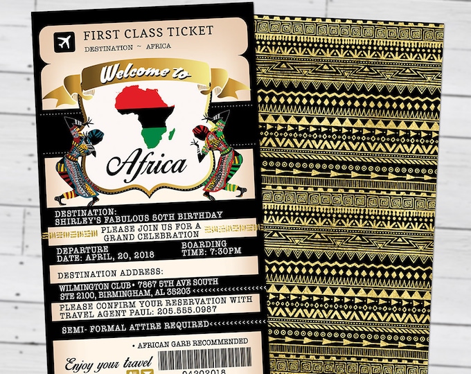 PASSPORT and TICKET Birthday invitation, Bridal Shower invitation, Africa Passport, African Birthday, African Birthday, Digital files only