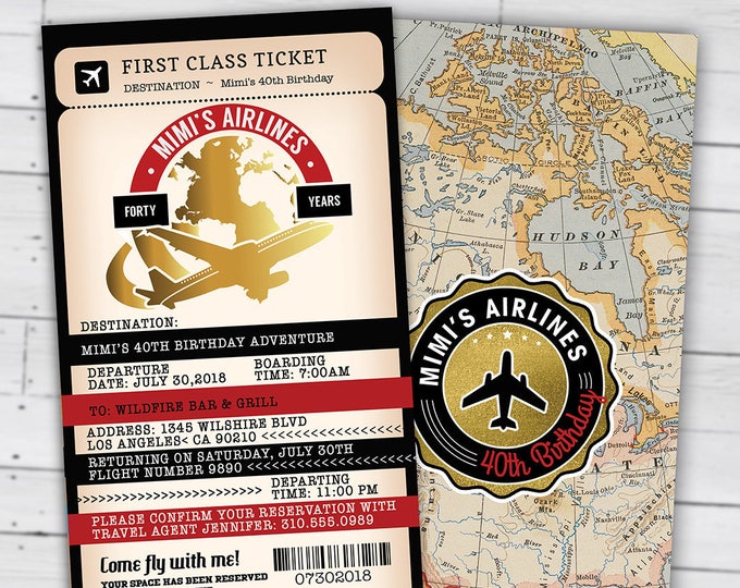 PASSPORT and TICKET birthday invitation, travel birthday party invitation, retirement party, going away party, travel, Digital files only