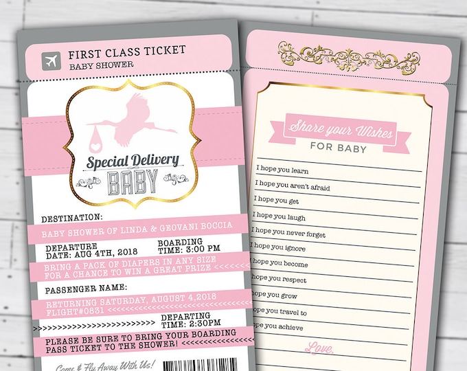PASSPORT and TICKET baby shower invitation, Coed baby shower invitation- travel baby shower invitation- couples baby shower, Digital files