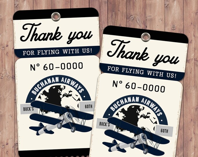 Vintage Airplane, birthday, luggage tag- Vintage / Rustic / Airplane / Birthday Party, first birthday, airplane, 1st, 60th