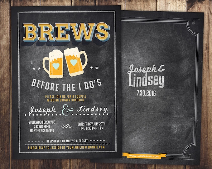 Coed bridal shower invitation- Beer bridal shower invitation- couples bridal shower - bridal shower- Beer and BBQ, love is brewing