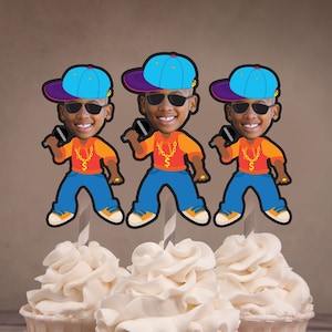 Rapper, hiphop Photo Cupcake Toppers,  Hip hop  birthday, baseball topper, boy birthday, Fresh Prince, Hip hop party decor, rap, 90s party