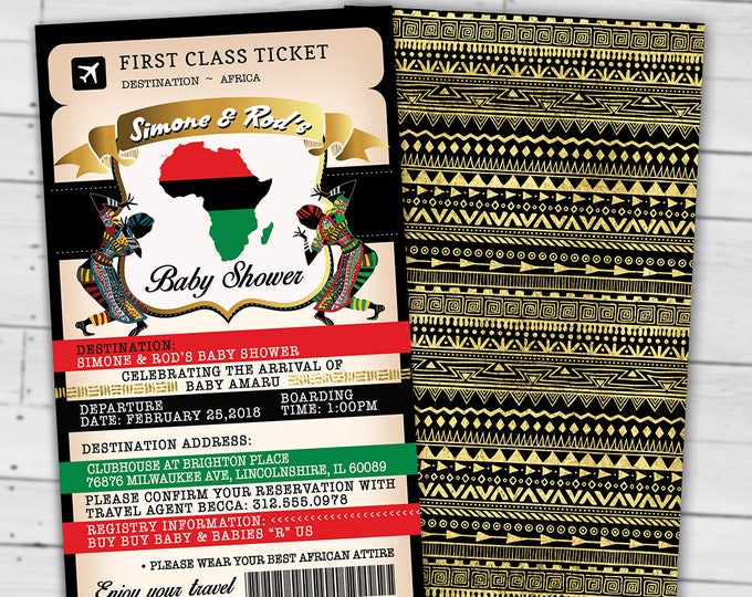 African passport, Ticket baby shower invitation, Birthday invitation, African, Africa Passport, African Birthday, Digital files Only