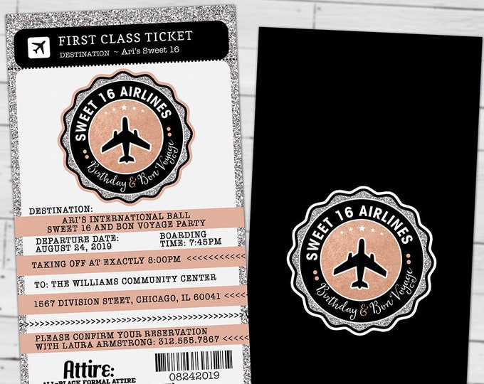 PASSPORT and TICKET birthday invitation, travel birthday party invitation, retirement party, Sweet 16 travel, Digital files only