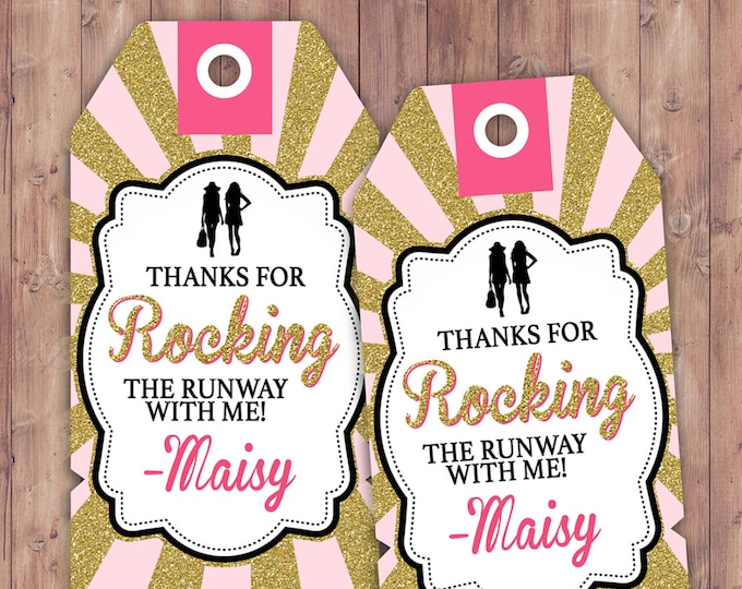 Rock the Runway favor tag, - pop-star- rockstar party, fashion birthday, high fashion, runway, tag, sticker, label, Birthday favor