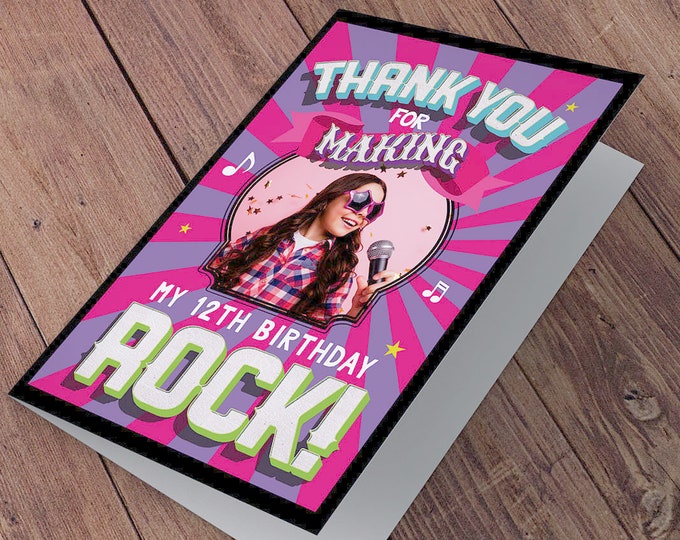 Thank You Card - Greeting Card -  rockstar thank you card - baby shower Thank you - Birthday Party, pop star party, rock star birthday