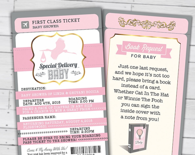 PASSPORT and TICKET baby shower invitation, Coed baby shower invitation- travel baby shower invitation- couples baby shower, Digital files