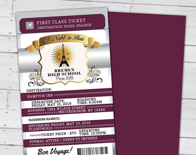 Paris,Prom,PASSPORT and TICKET invitation, Birthday party, bridal shower, travel birthday, invitation, prom, passport, Digital files