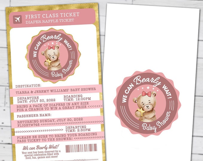 Teddy Bear Baby Shower Invitation, We can Bearly Wait, Bearly Wait Baby Shower Invitation, passport invitation