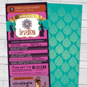 PASSPORT und TICKET Geburtstagseinladung, Bollywood-Reise-Geburtstags-Party-Einladung-Geburtstag-ethnische, Indien, Hindu