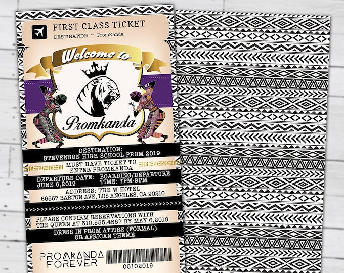 PASSPORT and TICKET Prom invitation, Birthday invitation, Wakanda, Africa Passport, African Birthday, Panther, Digital files only