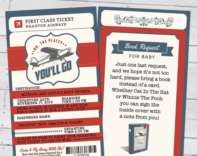 PASSPORT and TICKET baby shower invitation, vintage airplane, travel theme, Precious Cargo, time flies, airplane invite, Digital files only