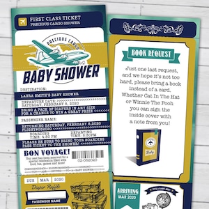 PASSPORT and TICKET baby shower invitation, vintage airplane, travel theme, Precious Cargo, time flies, airplane invite, Digital files only