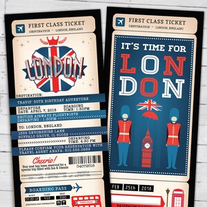London, passport and ticket, birthday invitation, travel birthday party invitation, Union Jack, England, British, Digital files only