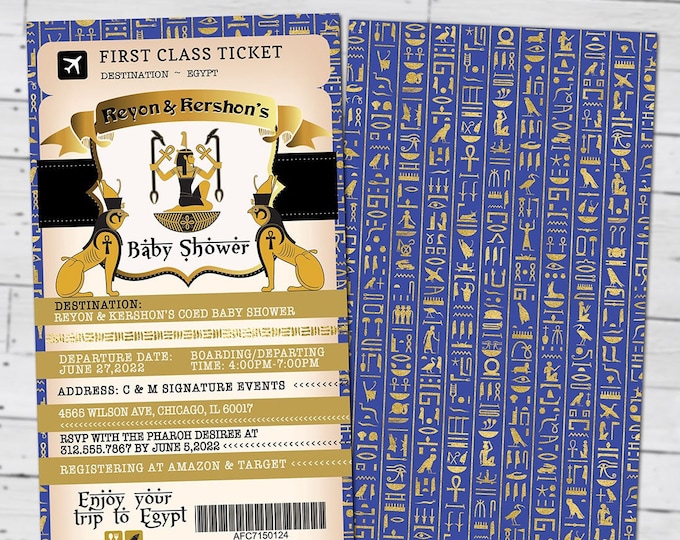 PASSPORT and TICKET, baby shower invitation- travel birthday invitation- Egypt, Egyptian, Digital files only