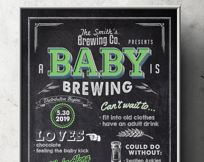 Baby shower stats sign, Welcome sign, rustic, BabyQ, beer, chalkboard, couples co-ed Baby Shower BBQ, baby is brewing, Digital file