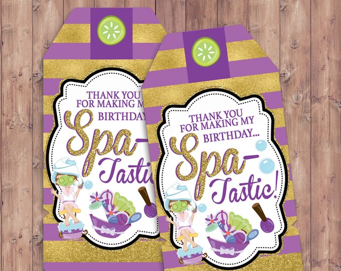 Spa favor tags, Spa party, birthday,  nail polish, Spa-tastic, glitter, party favor, spa party decor, thank you