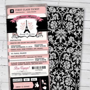 PASSPORT und TICKET Einladung, Reise-Geburtstags-Party-Einladung - Paris, Eiffelturm, erster Geburtstag, Sweet 16, nur digitale Dateien