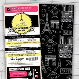 REISEPASS und TICKET Einladung! Mädchen-Geburtstags-Party-Einladung - Reisen, nur digitale Dateien - Paris, prom, sweet 16, Quinceañera