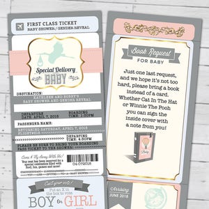 PASS und TICKET Babypartyeinladung! Coed Baby-Dusche-Einladung - Reisen, nur digitale Dateien - Paare Baby-Dusche, Geschlecht offenbaren
