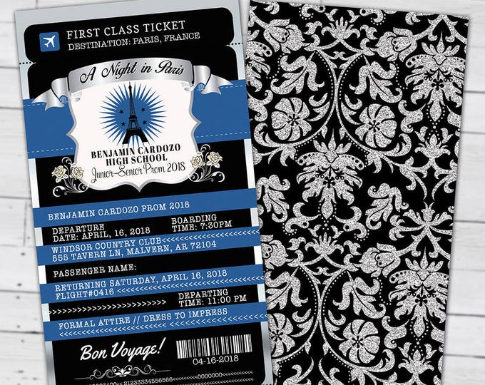 Paris,Prom,PASSPORT and TICKET invitation, Birthday party, bridal shower, travel birthday, invitation, prom, passport, Digital files