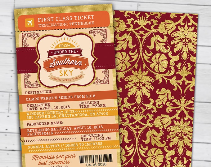 Southern, Tuscan,Prom,PASSPORT and TICKET invitation, Birthday party invitation- travel theme, wedding, homecoming, digital files