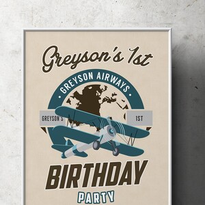 Party signs, Vintage Airplane, birthday, luggage tag- Vintage, Airplane / Birthday Party, first birthday, 1st, 60th