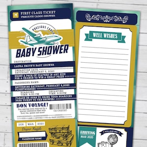 PASSPORT and TICKET baby shower invitation, vintage airplane, travel theme, Precious Cargo, time flies, airplane invite, Digital files only