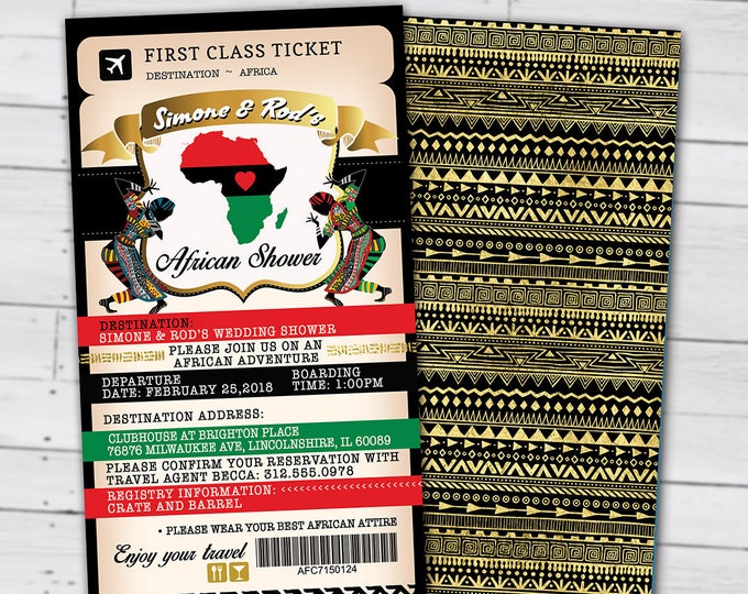 PASSPORT and TICKET bridal shower invitation, Birthday, African, Africa Passport, African Birthday, Wedding, African Digital files only
