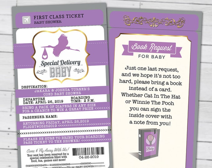 PASSPORT and TICKET baby shower invitation, Coed baby shower invitation- travel baby shower invitation- couples baby shower, Digital files