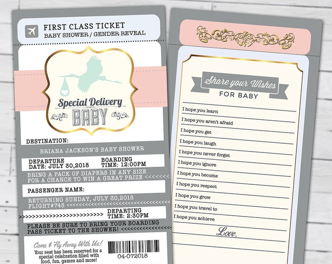 PASSPORT and TICKET baby shower invitation! Coed baby shower invitation- travel, Digital files Only- couples baby shower, gender reveal