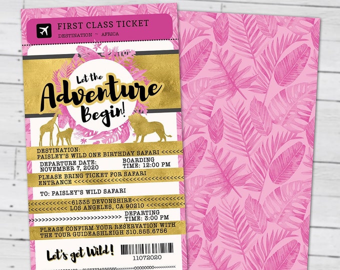 Passport invitation, Jungle Invitation, Jungle invite, Safari invitation, Safari Invite, Watercolors, Wild One, Elephant, Lion,